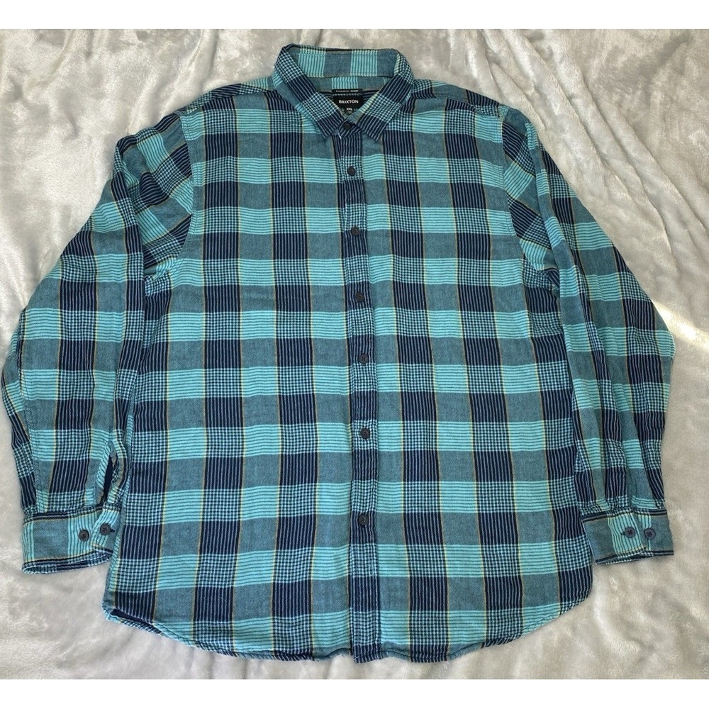 Brixton Flannel Shirt Men XXL Navy Blue Plaid Surf Outdoor Workwear Hiking Pro‎